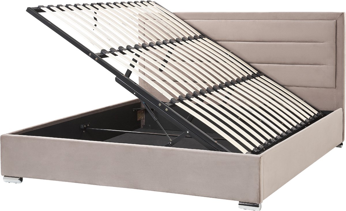 ROUEN - Bed met opbergruimte - Taupe - 180 x 200 cm - Fluweel