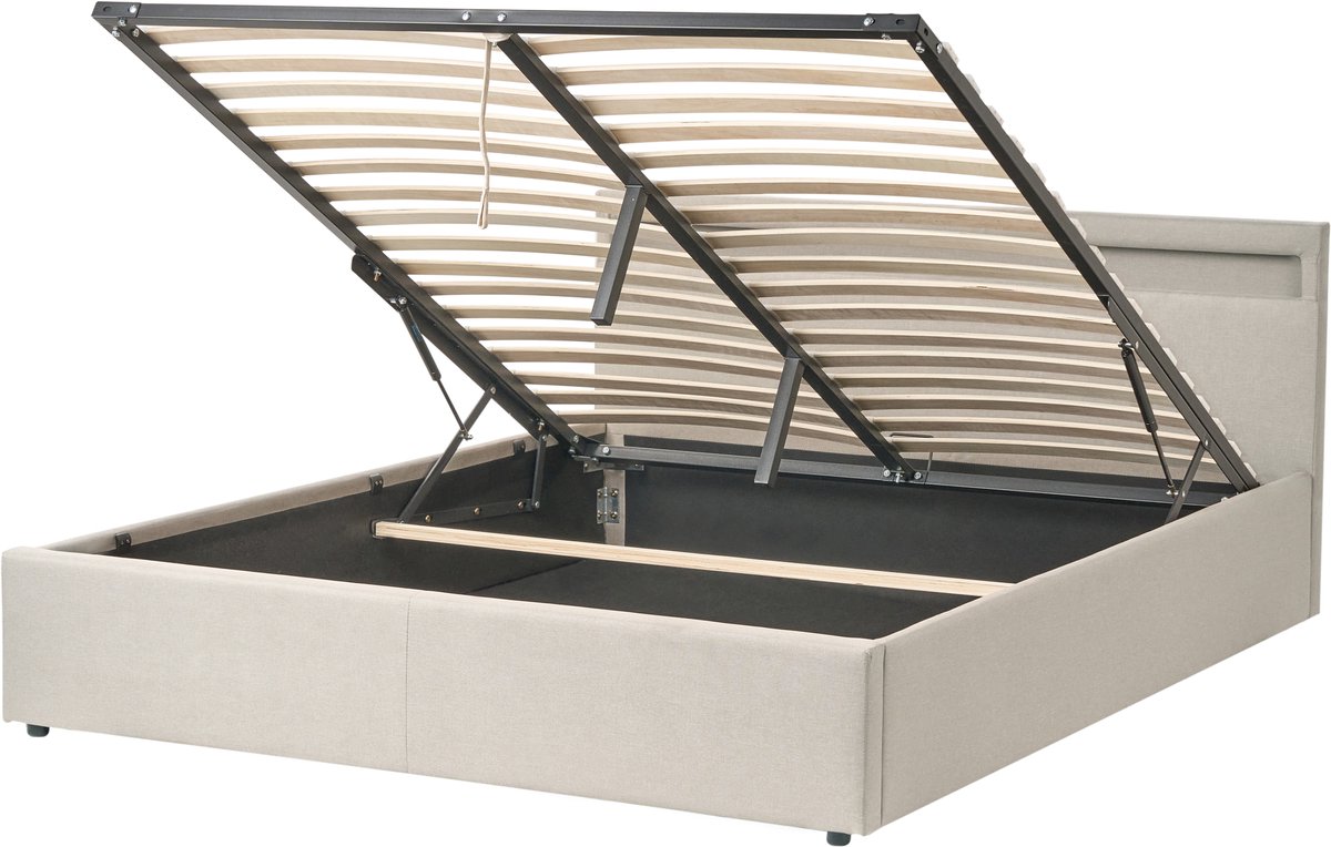 BELIANI ARMELLE - Bed met opbergruimte - Beige - 160 x 200 cm - Polyester