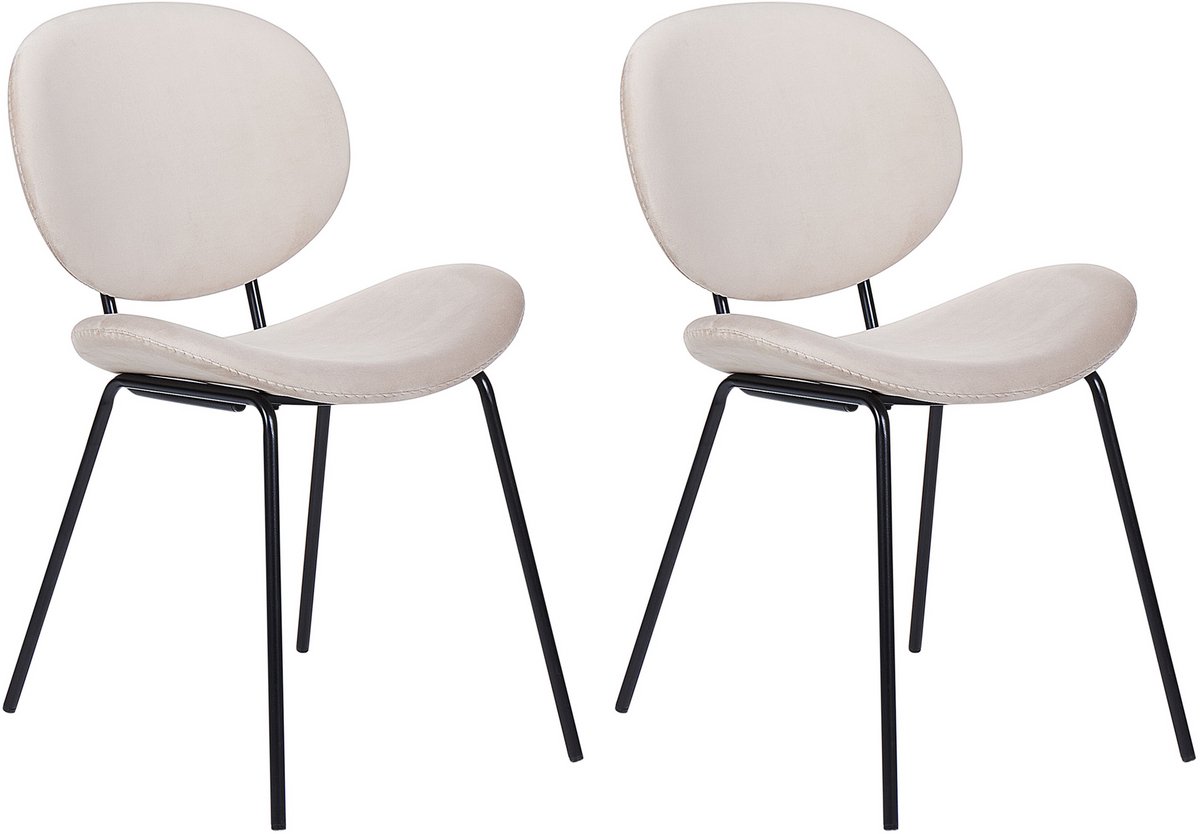 LUANA - Eetkamerstoel set van 2 - Lichtbeige - Fluweel