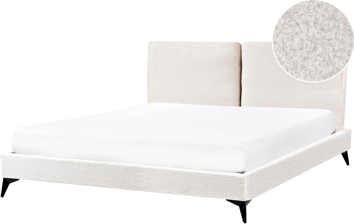 Beliani MELLE - Tweepersoonsbed - Gebroken wit - 160 x 200 cm - Bouclé
