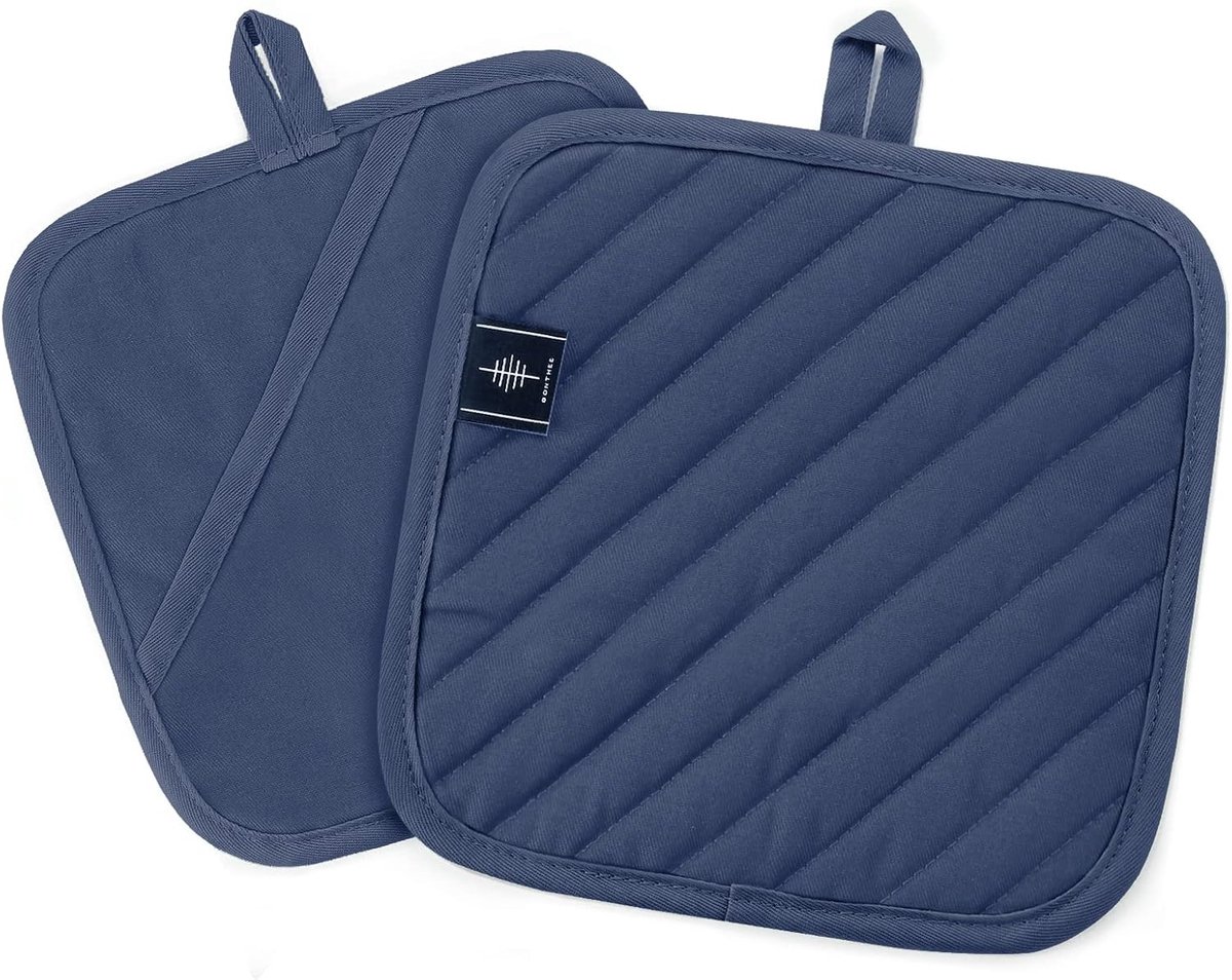 Antislip Katoenen Pannenlappen Set van 2 - Blauw - 20 x 20 cm - Keukenaccessoires