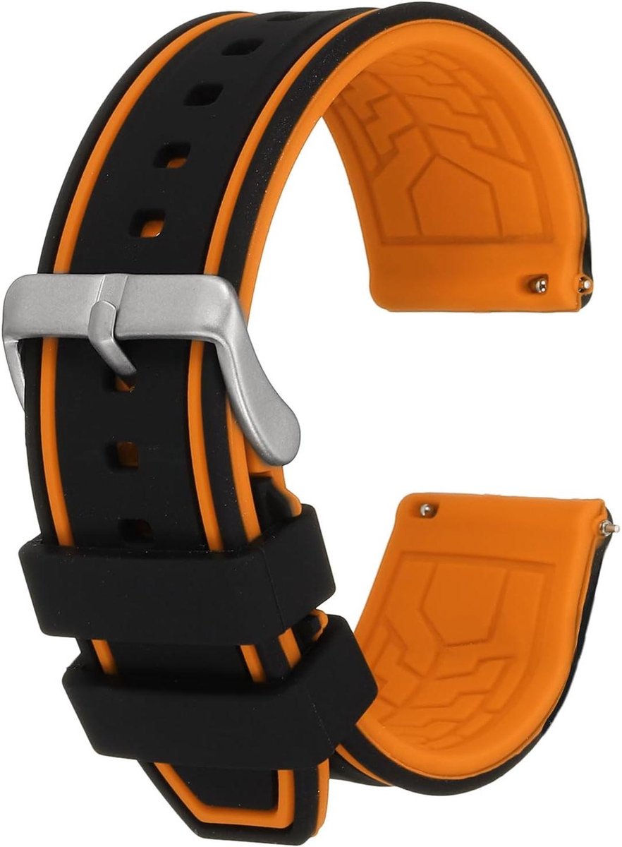 Allecto plus - Siliconen horlogebandjes 24 mm met snelsluiting in zwart en oranje - Zacht en comfortabel - Riemband voor horloge