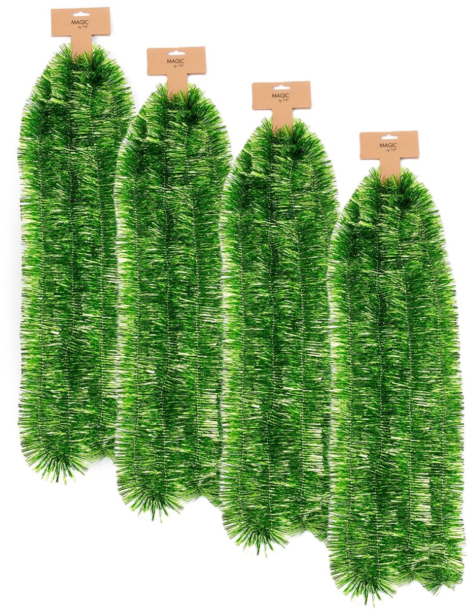 Inge Christmas decor Kerstslinger - 4x - groen - folie - 270 cm x 7,5 cm - lametta - kerstboomslinger - kerstversiering