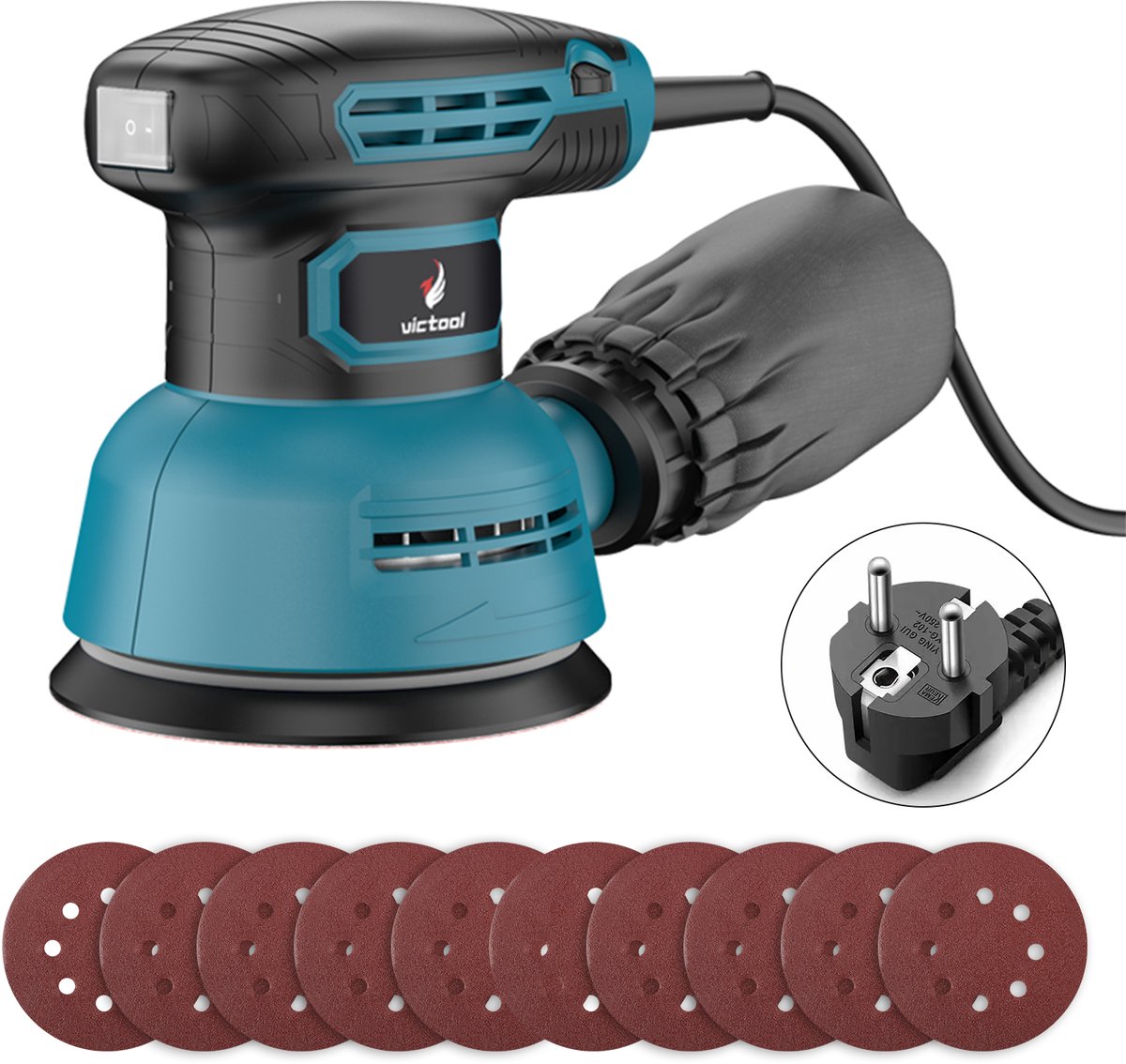 Creatorally Excentrische Schuurmachine - 125mm - Met 10 stuks schuurpapier - 6 Snelheden Instelbaar - 300W - Houtbewerking Polijst Schuurmachine - Elektrische Excentrische Schuurmachine - Schuuroppervlak