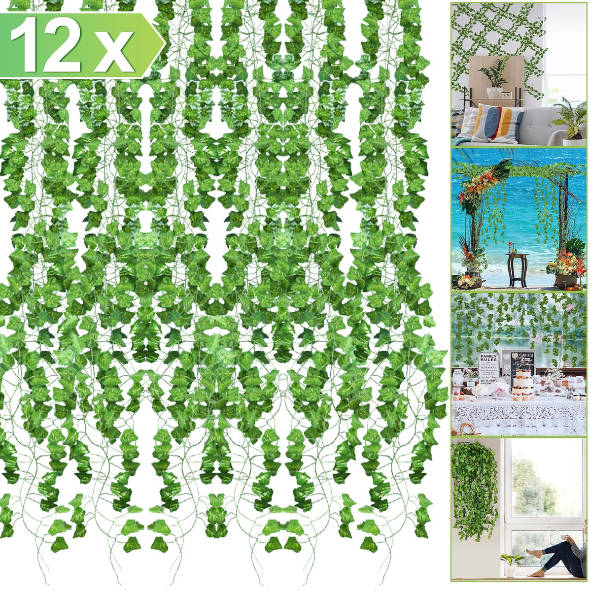 Klimop Slinger - 12x Kunsthaag - Binnen & Buiten - Kamer Decoratie - Kunstplanten - Nep Pl