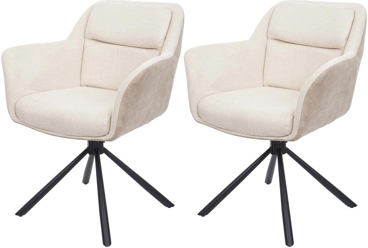 MCW Set van 2 eetkamerstoelen MCW-K33, keukenstoel Stoel, draaibare autostand, stof MVG ~ kunstleer, crème