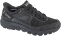 Zwarte Skechers heren sneaker, zijaanzicht. Met het 'Hands Free Slip-Ins' logo op de hiel.