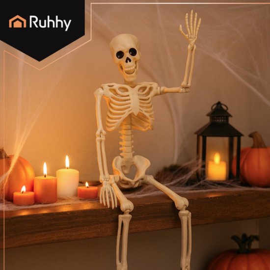 Décoration squelette Ruhhy 40 cm avec bras et jambes mobiles squelette suspendu Halloween intérieur et extérieur
