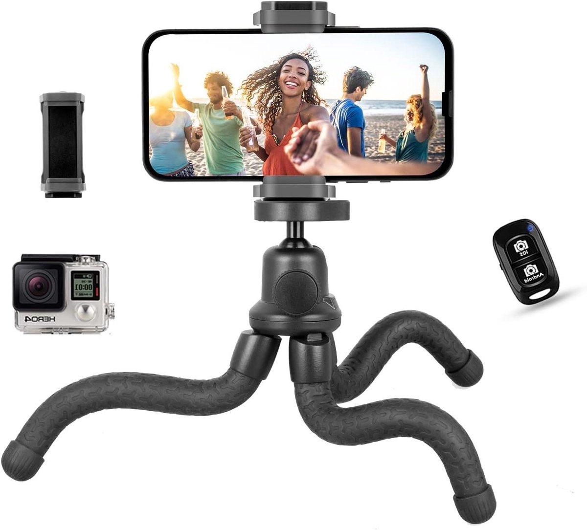 Allecto plus - Siliconen mini statief voor smartphone en camera met draadloze afstandsbediening - Anti-slip statief voor op reis