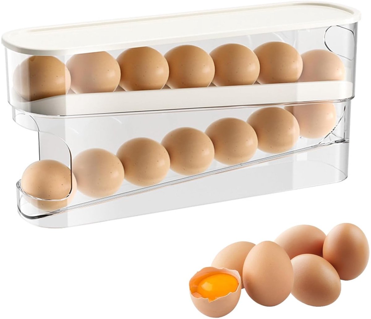 Ibenzoa® Dubbele eieropslag met automatisch rollende dispenser voor koelkast en keuken