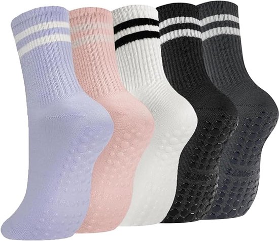 Chaussettes - Chaussettes de yoga pour femmes - 5 paires - Chaussettes Pilates en coton - Chaussettes de yoga antidérapantes - Chaussettes de sol - Convient pour le ballet, le yoga, la danse, le pilates et le fitness