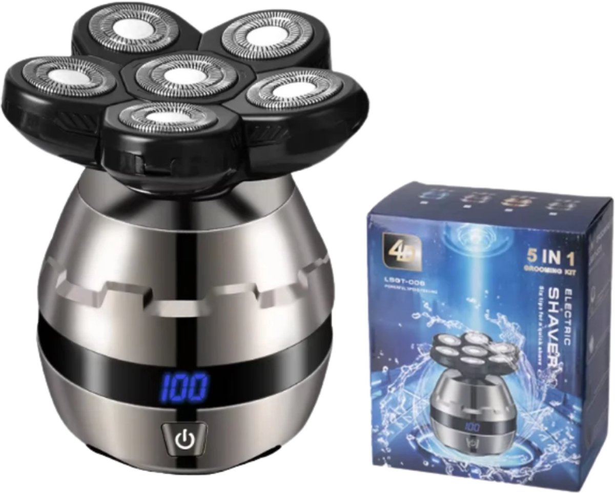 Nuvado Skull Shaver 6D – Elektrisch Tondeuse voor Mannen – Tondeuse Hoofdhaar - Scheerapparaat – 5-in-1 Draadloos & Waterdicht – Baardtrimmer & Grooming Set met LED Display - Nuvado - €39,95