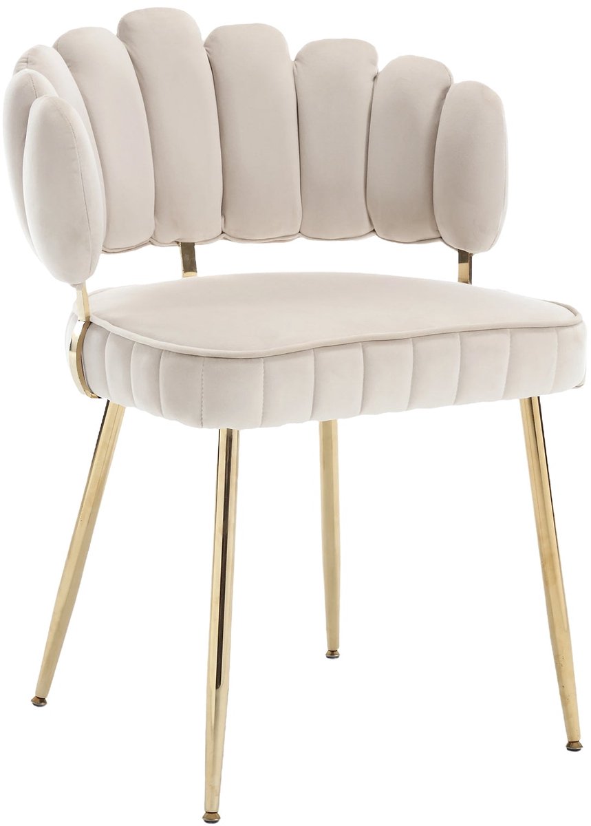 Merax Fluwelen Stoel - Design Fauteuil met Bloemvorm Rugleuning en Armleuningen - Comfortabele Woonkamerstoel - Eetkamerstoel - Slaapkamerstoel - Bureau - Metalen Poten - Set van 2 - Ivoor