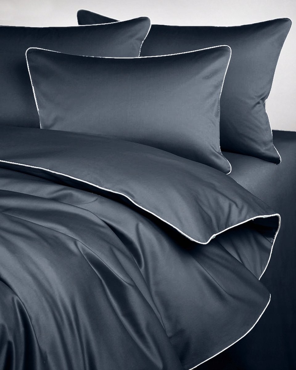 MARO HOME Satin Beddengoed Antraciet met Witte Paspel 160x200