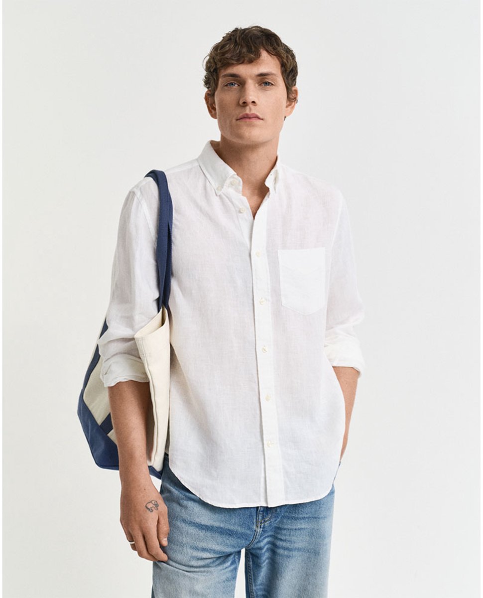 Gant overhemd wit linnen button-down