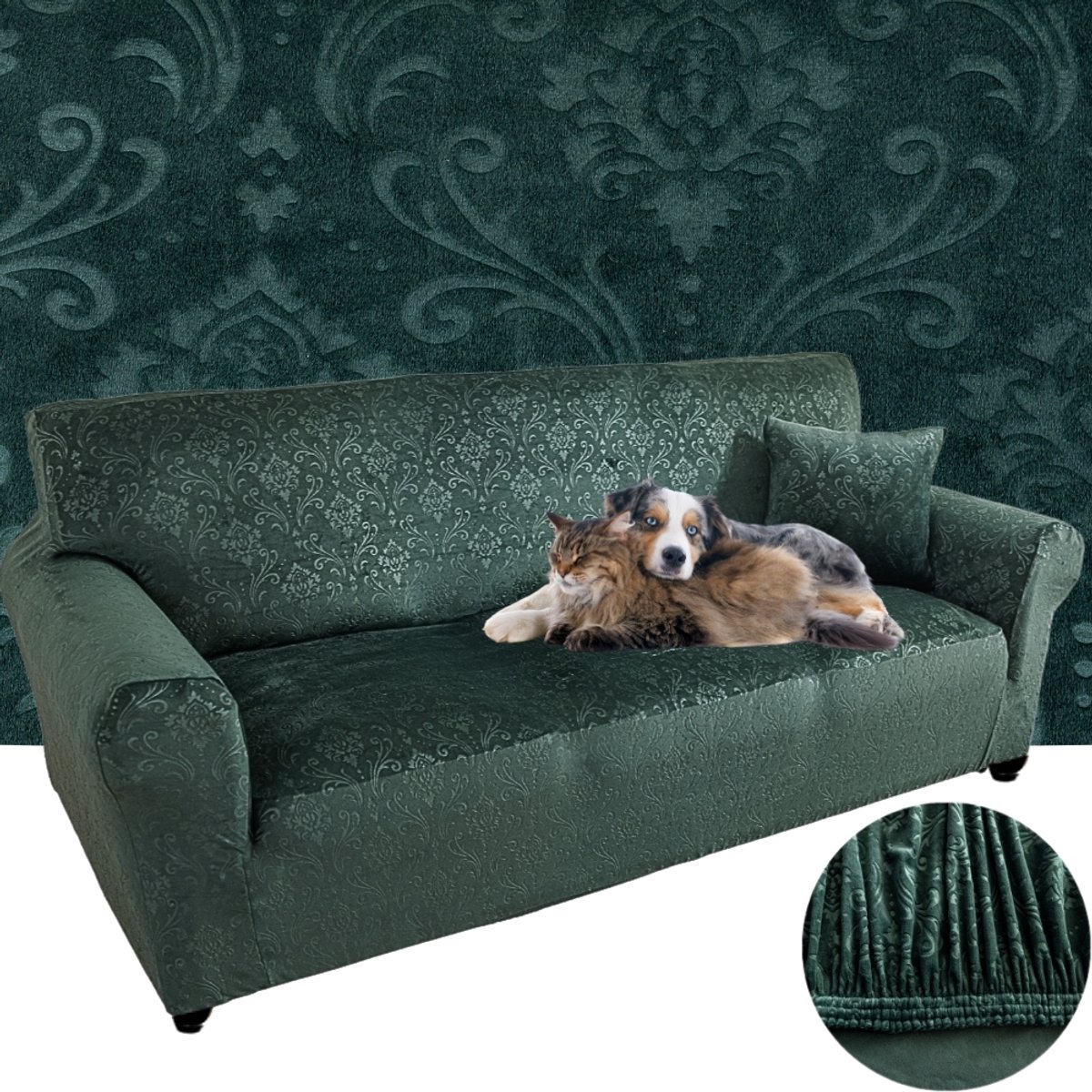 Elastische Bankoes Velours Sierlijk Ornament Premium 235-300cm