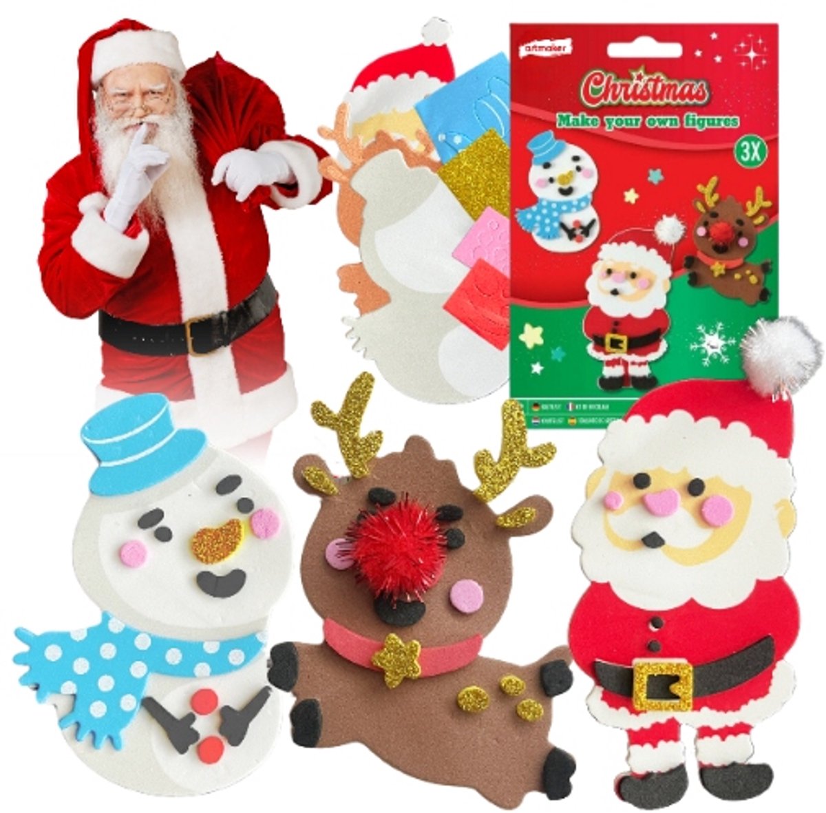 Creatieve Kerst Foam Figuren Set - 3 Stuks - Knutselen Zonder Lijm