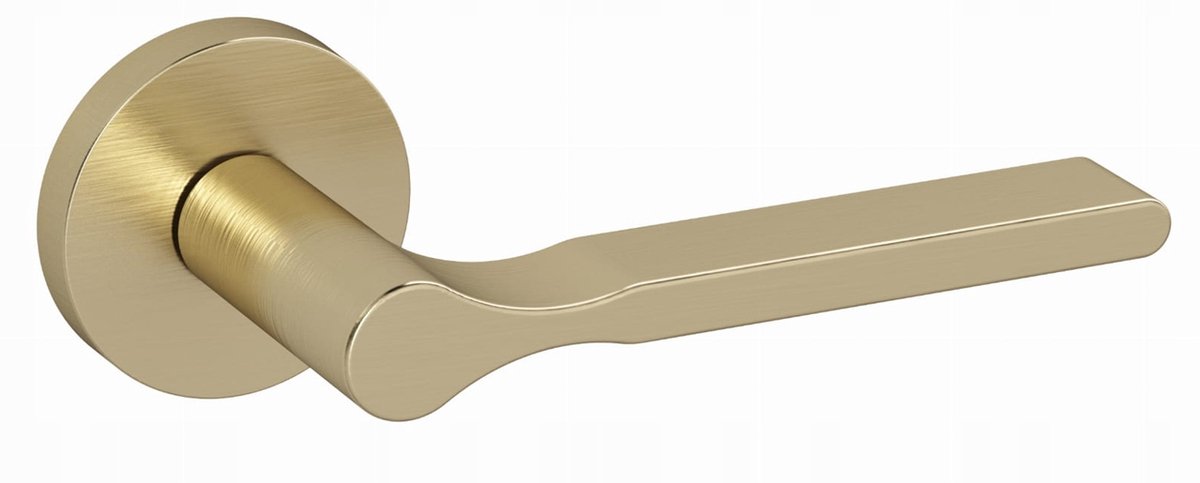Moderne deurknop LEA LUX mat geborsteld goud, ronde rozet