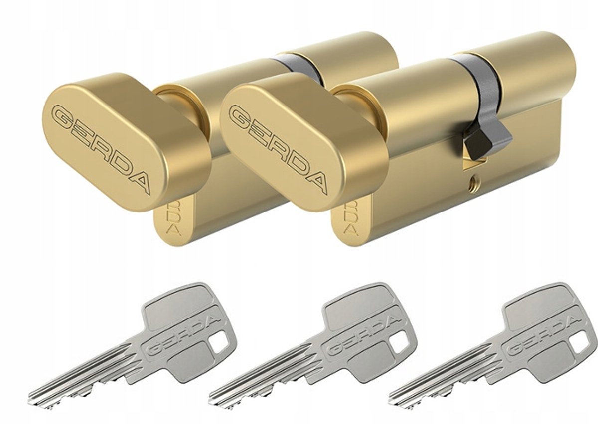 Gerda WKE1 cilinderslotset met knop 30/45G+30/45G messing