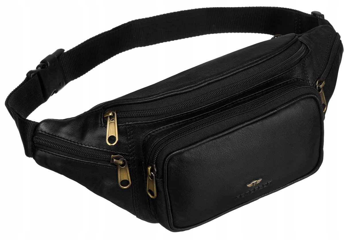 Peterson leren heuptas / crossbody tas - Zwart, natuurlijke leder