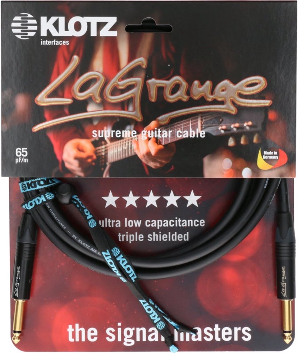 Klotz LA-Grange instrumentkabel 1.5 m haaks - recht, zwart