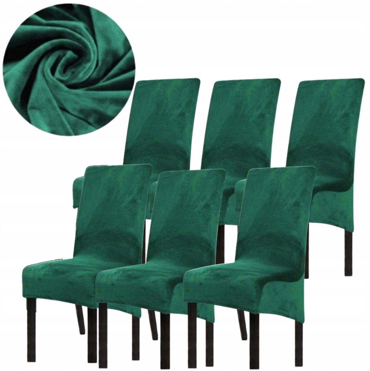 6x Luxe Stoelhoes Velours Groen - Elastisch & Antislip