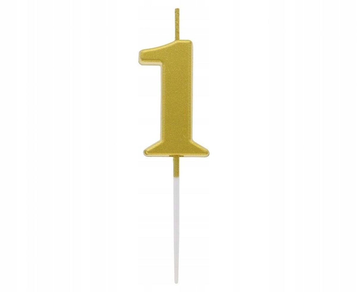 Gouden Metallic Kaars Cijfer 1 voor Verjaardag - 9.5 cm
