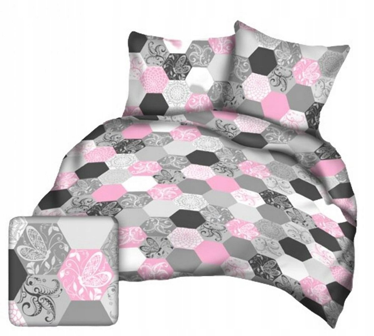 Kora Beddengoed 200x220 Grijs Roze Hexagon - 100% Katoen