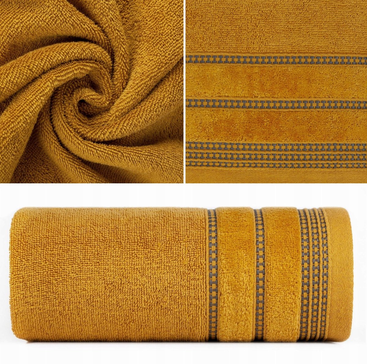 Terry Handdoek 50x90cm Mosterdgeel Met Borduurdraad Absorberend