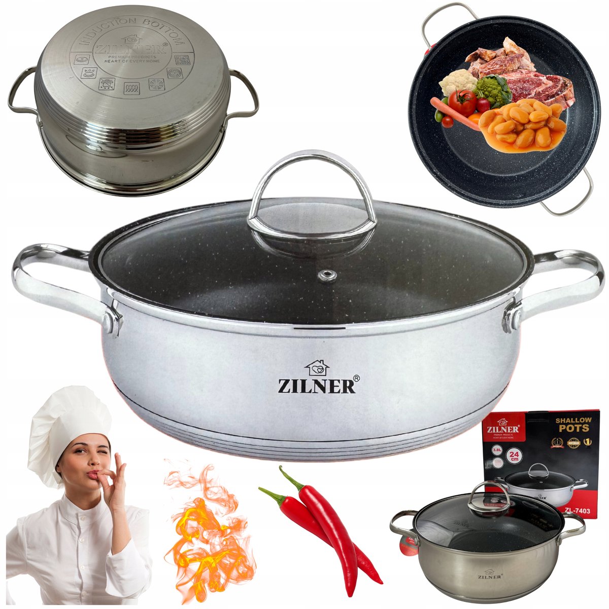 Zilner Rondeel met Marmenlaag - 22cm, 2.8L, Inductie