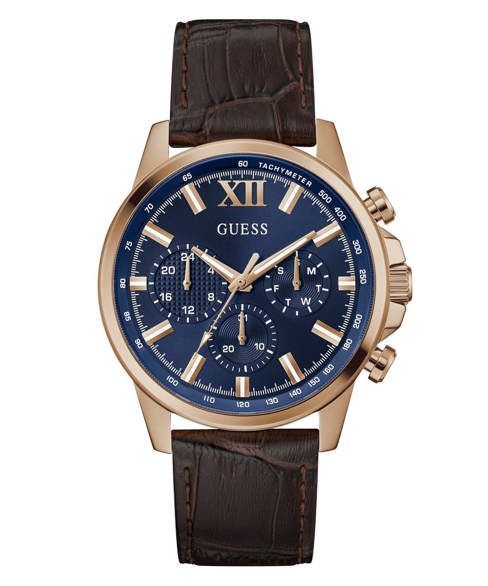 Guess Walker GW0901G3 Horloge - Leer - Bruin - Ø 44 mm