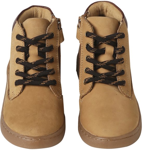 Boots voor jongens uit de kleutercollectie van leer met rits en elastische veters beige