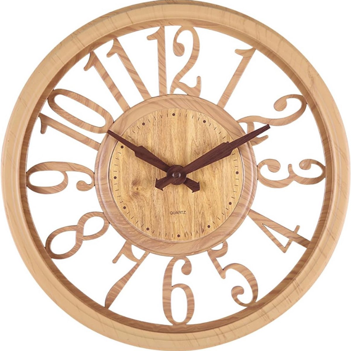 Retro Wandklok Hout Imitatie - Stille Quartz Klok Zonder Tikgeluid - Decoratieve Ronde Klok Voor Woonkamer - Keuken - Hal - Kantoor