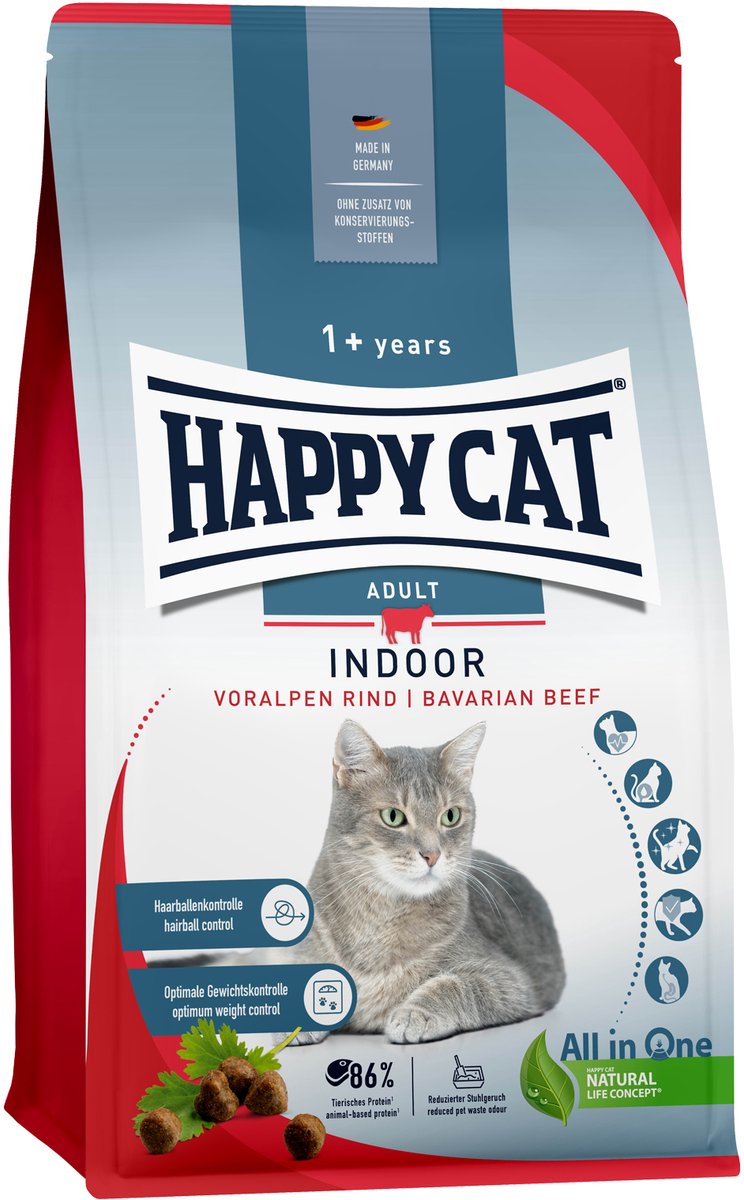 Happy Cat Indoor Kattenvoer – Rund – 1,3 kg