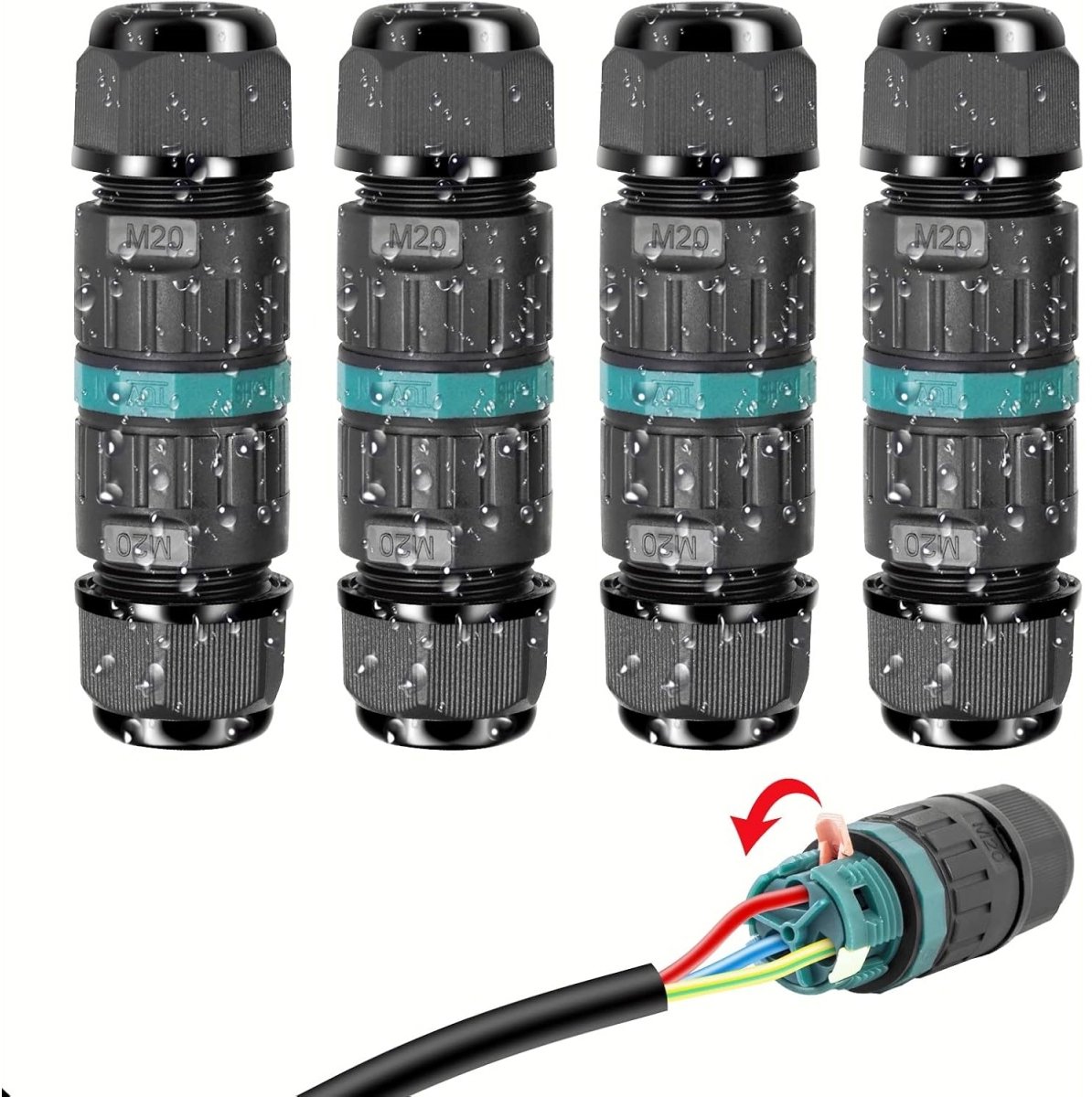 EXCITAT 4 stuks - Connector - Kabelconnector - Waterdicht - Kabelaansluitdoos - Kabeldiameter Ø5-12 mm - Zwart