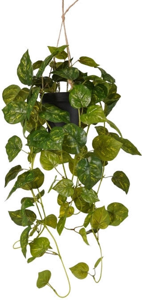 Emerald - Kunst Hangplant Scindapsus in pot groen/geel 70cm - Kunstplant voor binnen