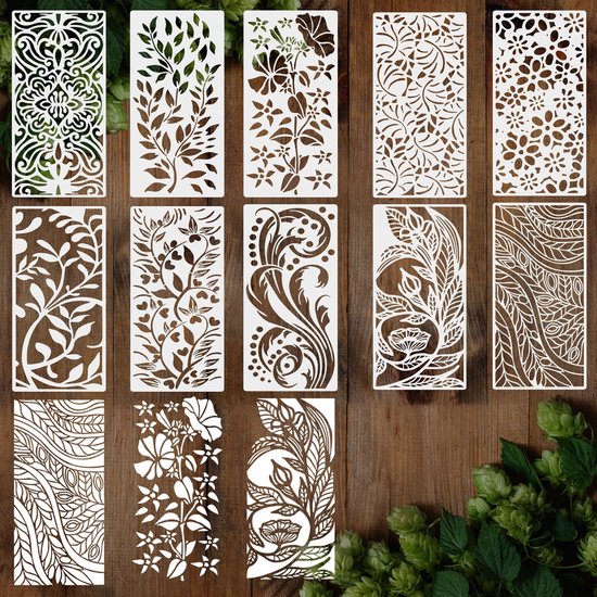 10 Modèles - 30 x 15 cm - Pochoirs en plastique réutilisables pour Peinture et bricolage