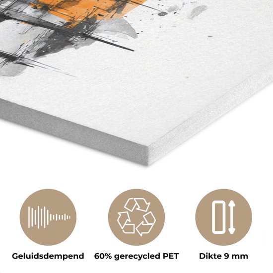 Akoestisch wandpaneel 30x40 cm - Vilt schilderij Piano - Oranje - Zwart - schets lijnen - Akoestische panelen - Geluidsdempende wanddecoratie - Geluidsisolatie woonkamer - Muurdecoratie geluidspanelen