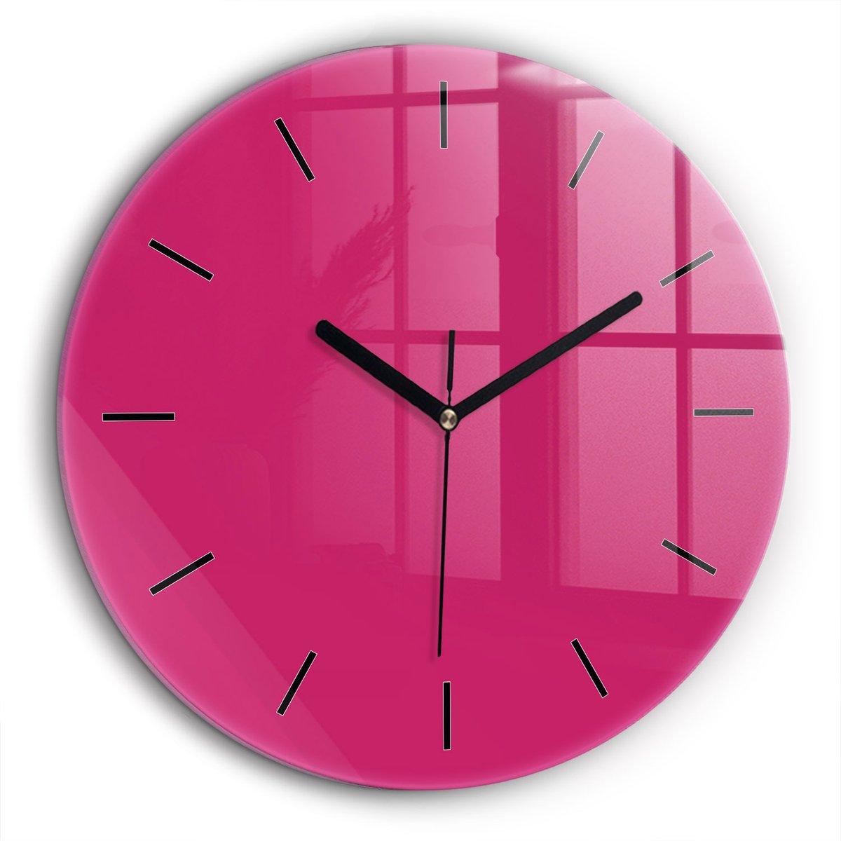 Wallfluent Wandklok - Roze Ronde Glazen Wandklok - 60 cm x 60 cm - Roze Wandklok - Zwarte Handen - Wandklok Zonder Cijfers - Wandklok Glas Woonkamer - Ronde Glas Klok - Scandinavisch Wandklok - Ronde Glazen Klok