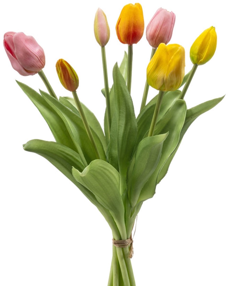 Emerald - Kunstbloem Tulp Bundel 40cm Roze/geel - Kunstplant voor binnen