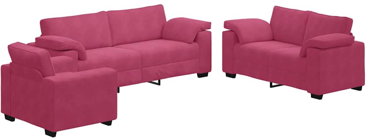 vidaXL - 3-delige - Loungeset - met - kussens - fluweel - wijnrood