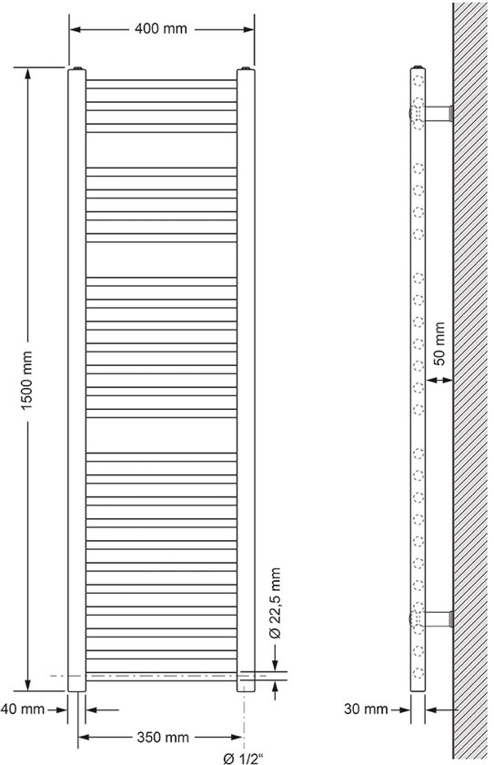 Oppio Tuba inbouw elektrische handdoekradiator Wit