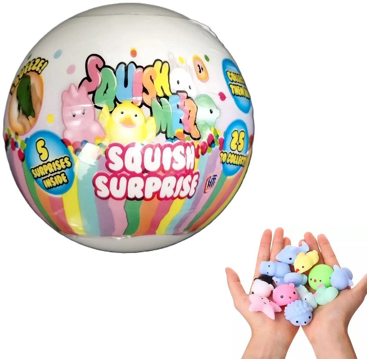 Mochi Squish Meez Surprise - 1 bal - Bevat 5 figuurtjes - Fidget - Cute - Kawaii - Verzamel ze allemaal - Glow in the Dark editie