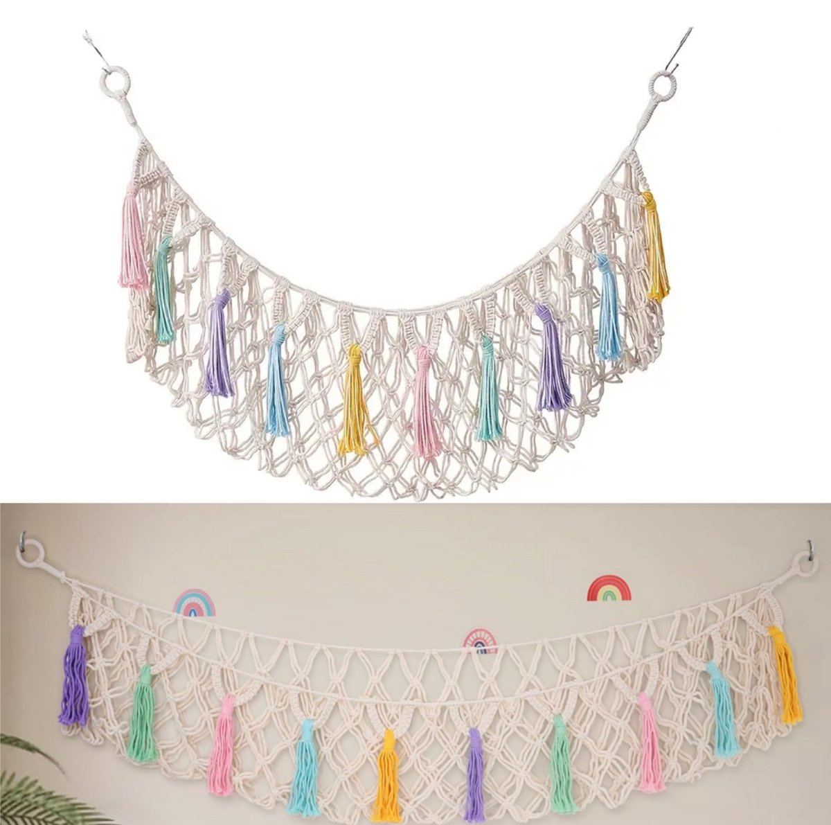 Image of 1 stuk - hangmat van knuffeldier - knuffeldier net voor aan de muur - boheemse macramé wandorganizer - ruimtebesparende speelgoedhangmat（130cm）