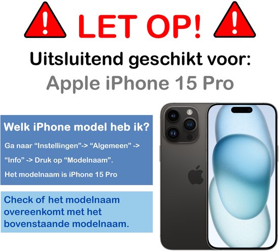 Compatibel met Apple iPhone 15 Pro. Instructies om iPhone-model te controleren.