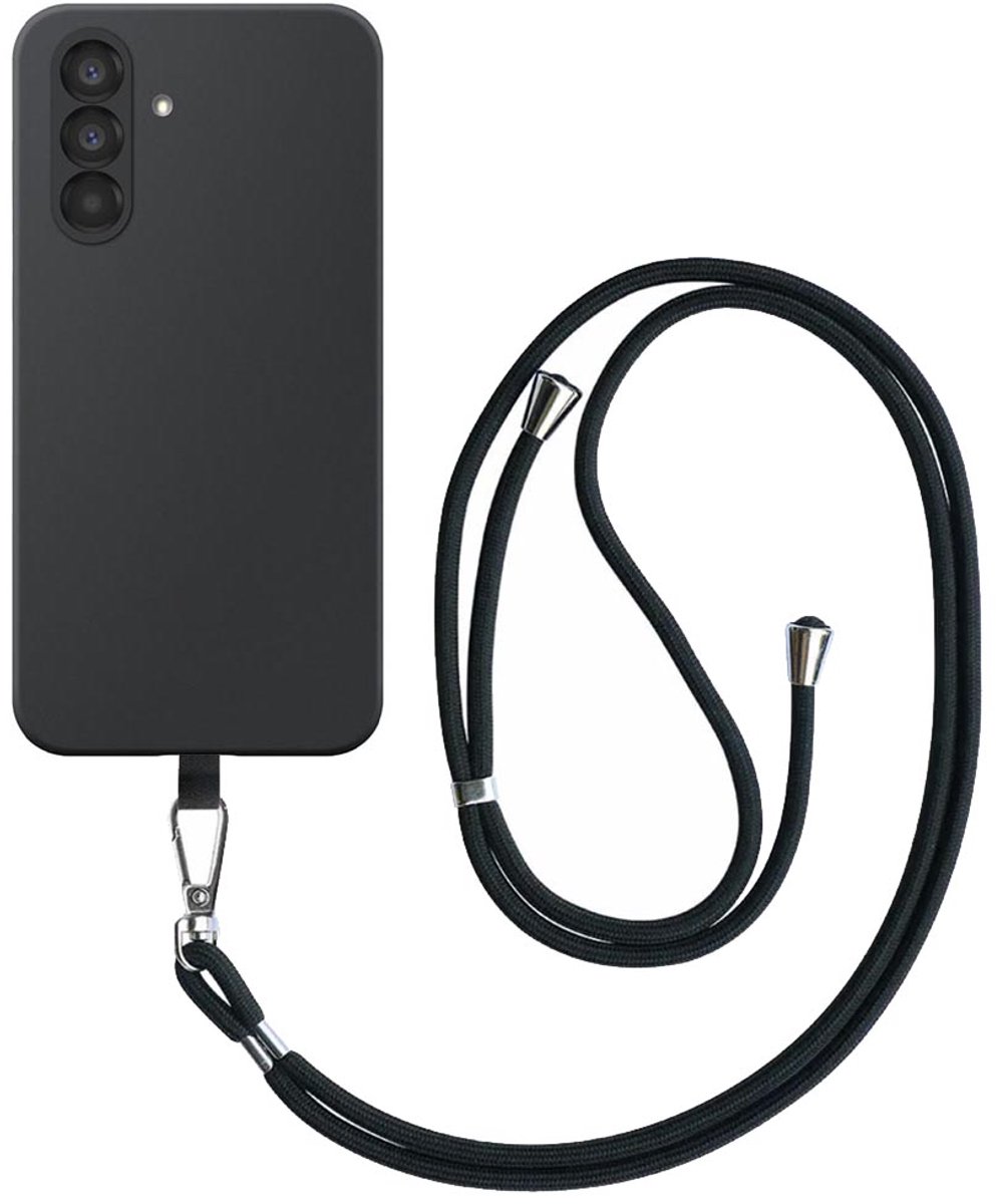 Geschikt voor Samsung Galaxy A56 Telefoonhoesje met Afneembaar Zwart Koord - Flexible Back Cover Case Siliconen TPU with Black Lanyard - Zwart - Smartphonica geschikt voor Samsung Galaxy A56