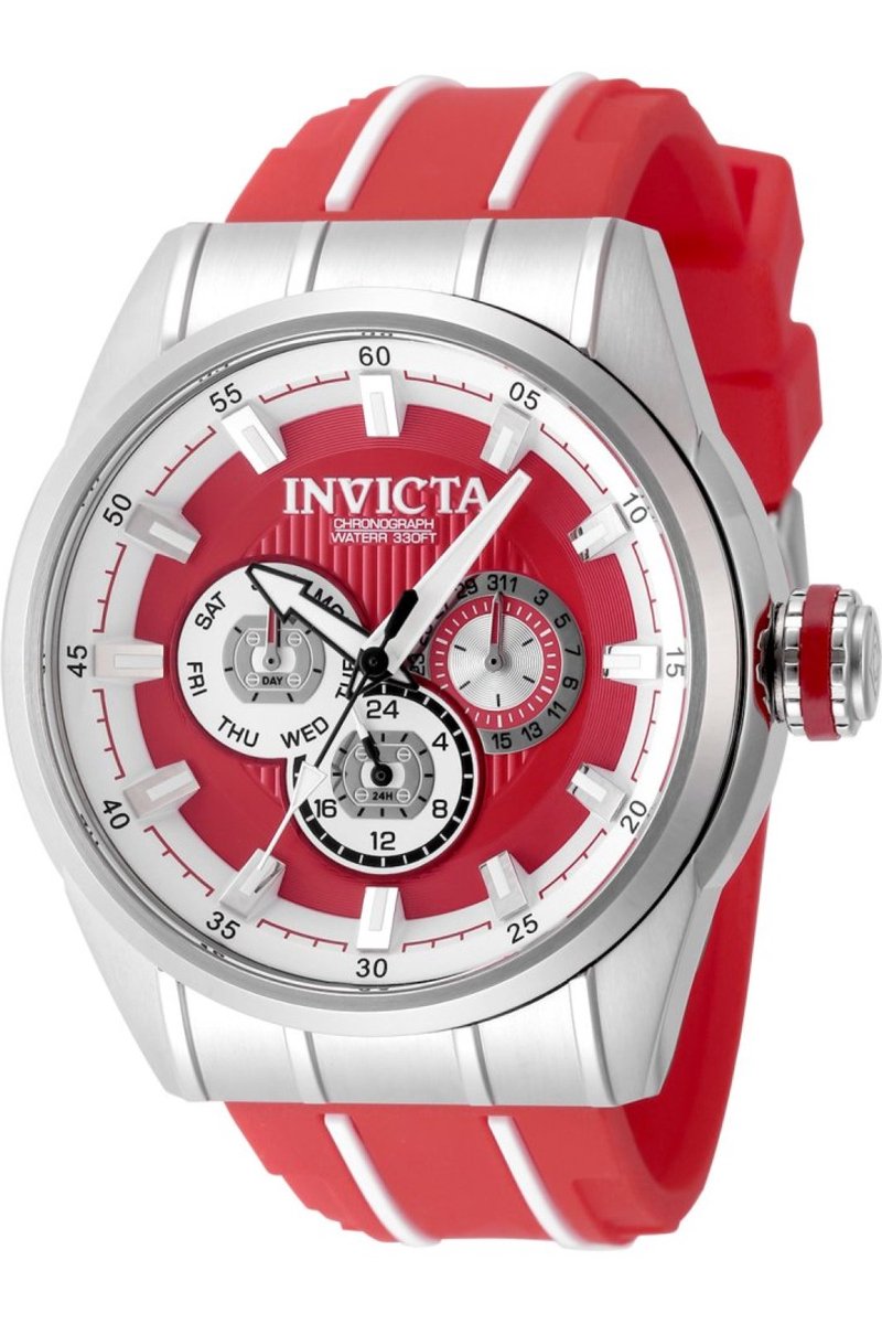 Invicta Speedway 49051 Heren Horloge - Waterdicht - Analoog - Quartz Uurwerk - Roestvrij Staal met rode Wijzerplaat - 48mm
