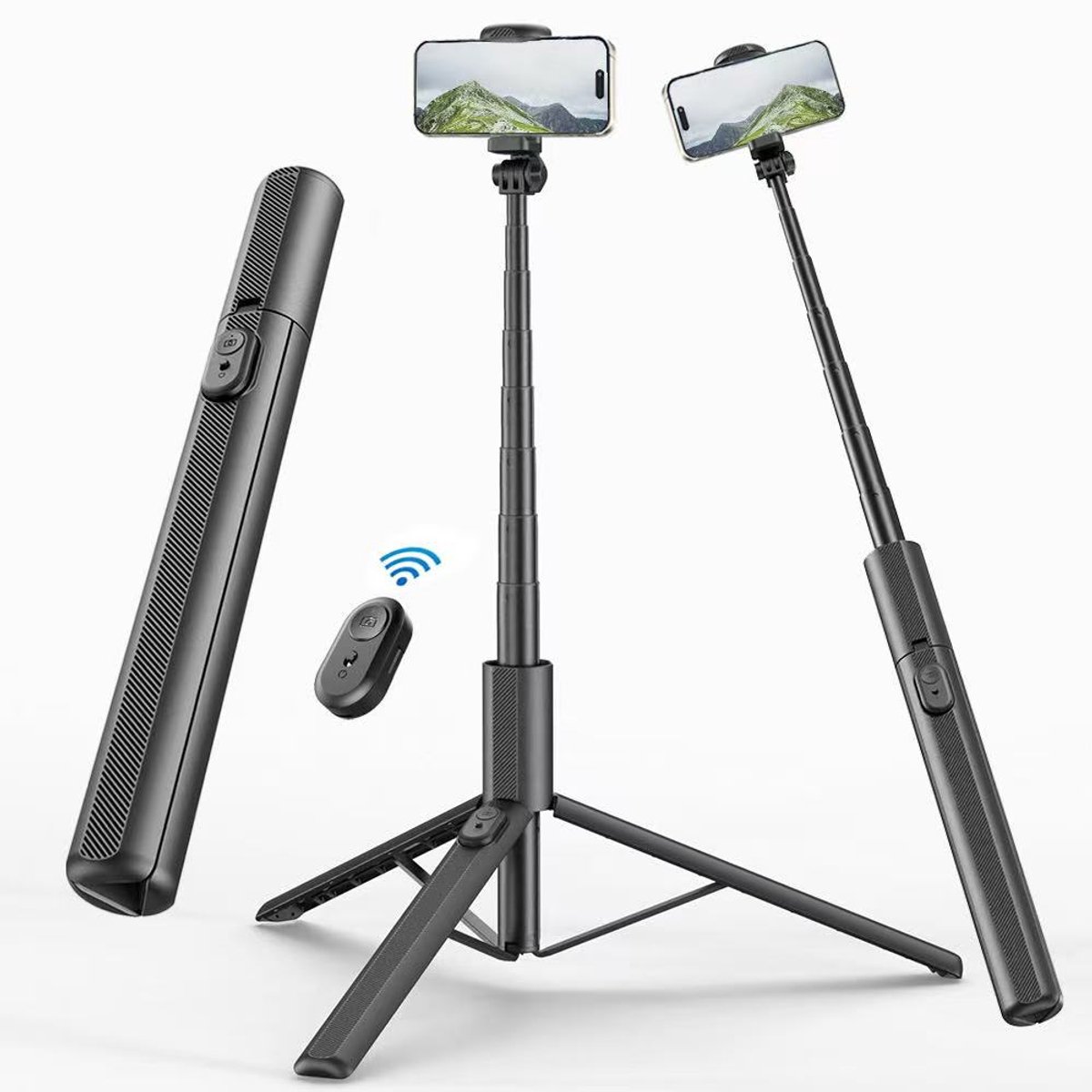 DynaBright XXL Selfie Stick Universeel - 180 CM Statief + Tripod - Telefoon Statief - Geschikt voor iPhone & Samsung - Zwart