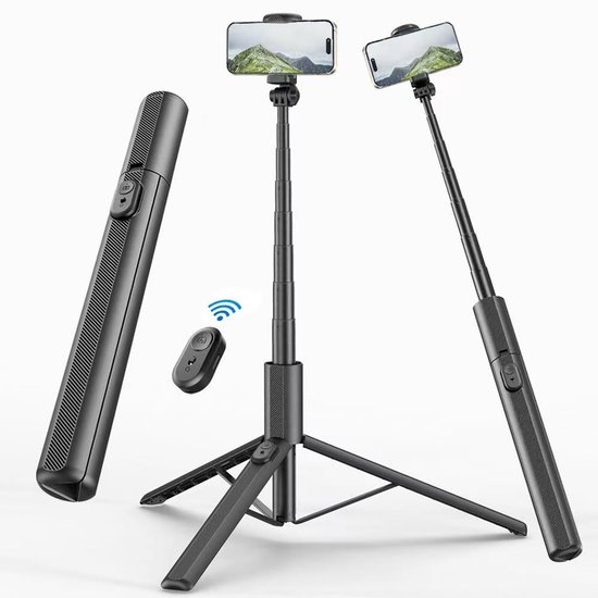 Perche à Selfie DynaBright XXL universelle - Trépied 180 cm + Trépied pour appareil photo + Trépied Action Camera - Compatible avec iPhone et Samsung - Zwart