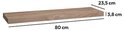 Drijvende plank van eikenhout, 80 cm lang, 23,5 cm diep en 3,8 cm dik.